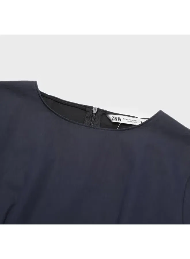 Блуза с приталенным силуэтом Zara, темно-синий — фото 4