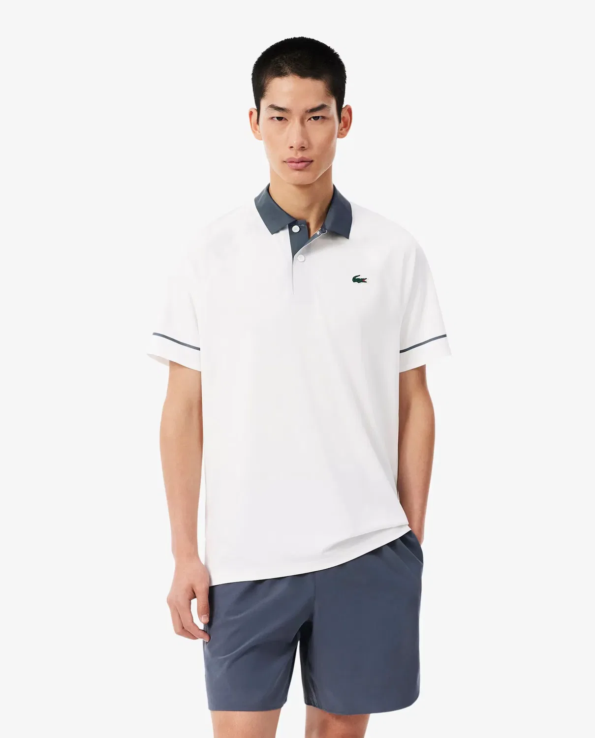 Поло мужское Lacoste с коротким рукавом, отложной воротник, Blanco
