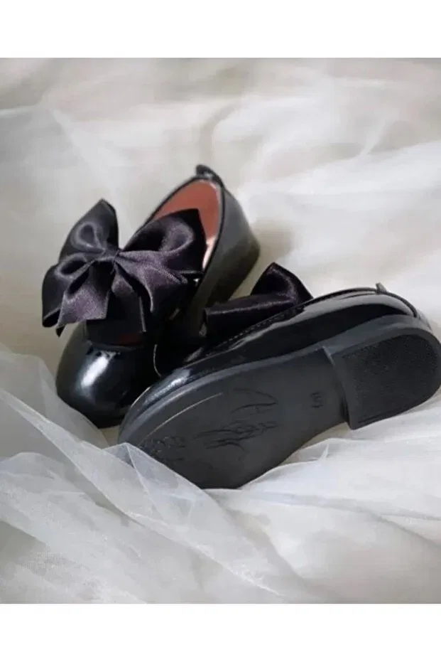 Детские балетки для девочек с бантом Patik Bebe, Black Patent Leather — фото 2