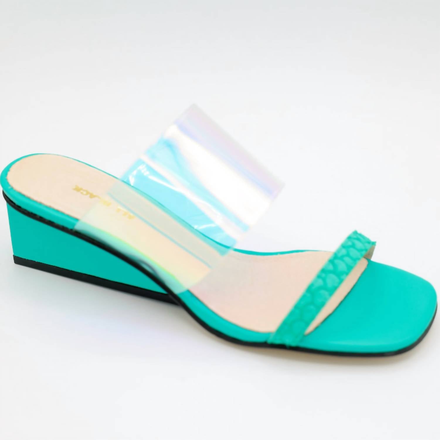 Женские прозрачные босоножки Fish Wedge зеленого цвета ALL BLACK