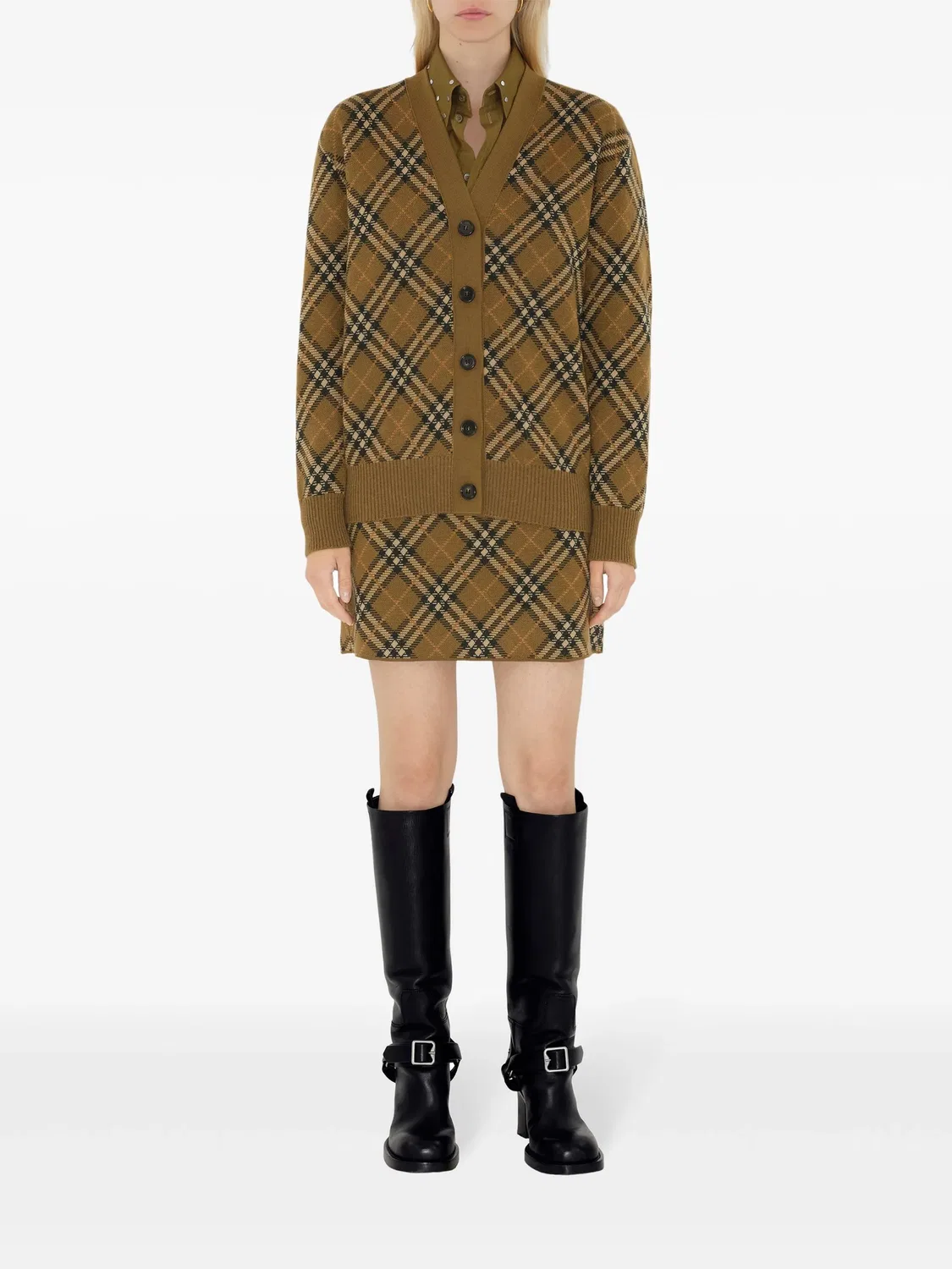 Мини-юбка с узором nova check Burberry, бежевый/мультиколор — фото 4
