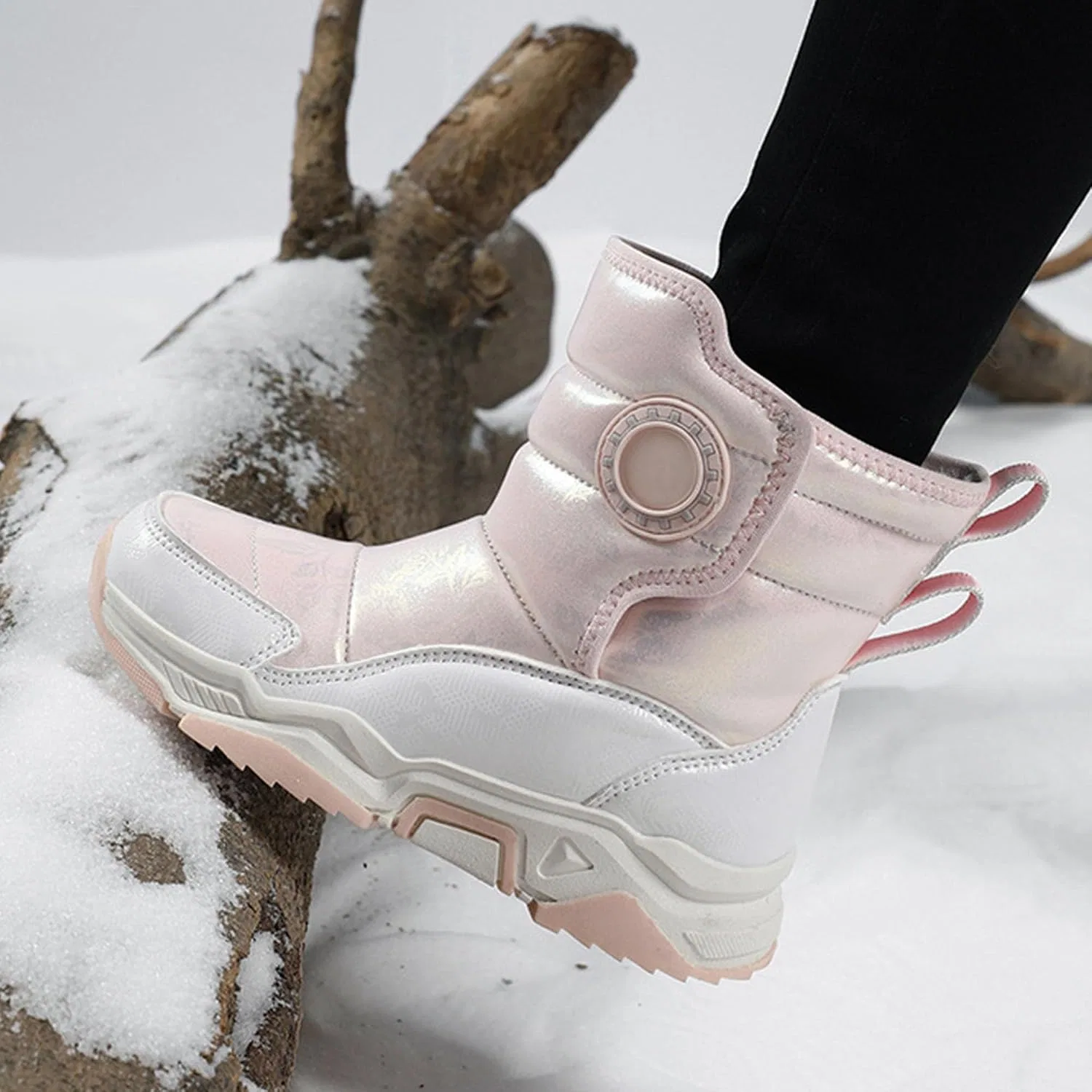 Детские зимние сапоги для девочек водонепроницаемые нескользящие Clonicy, Pink — фото 4