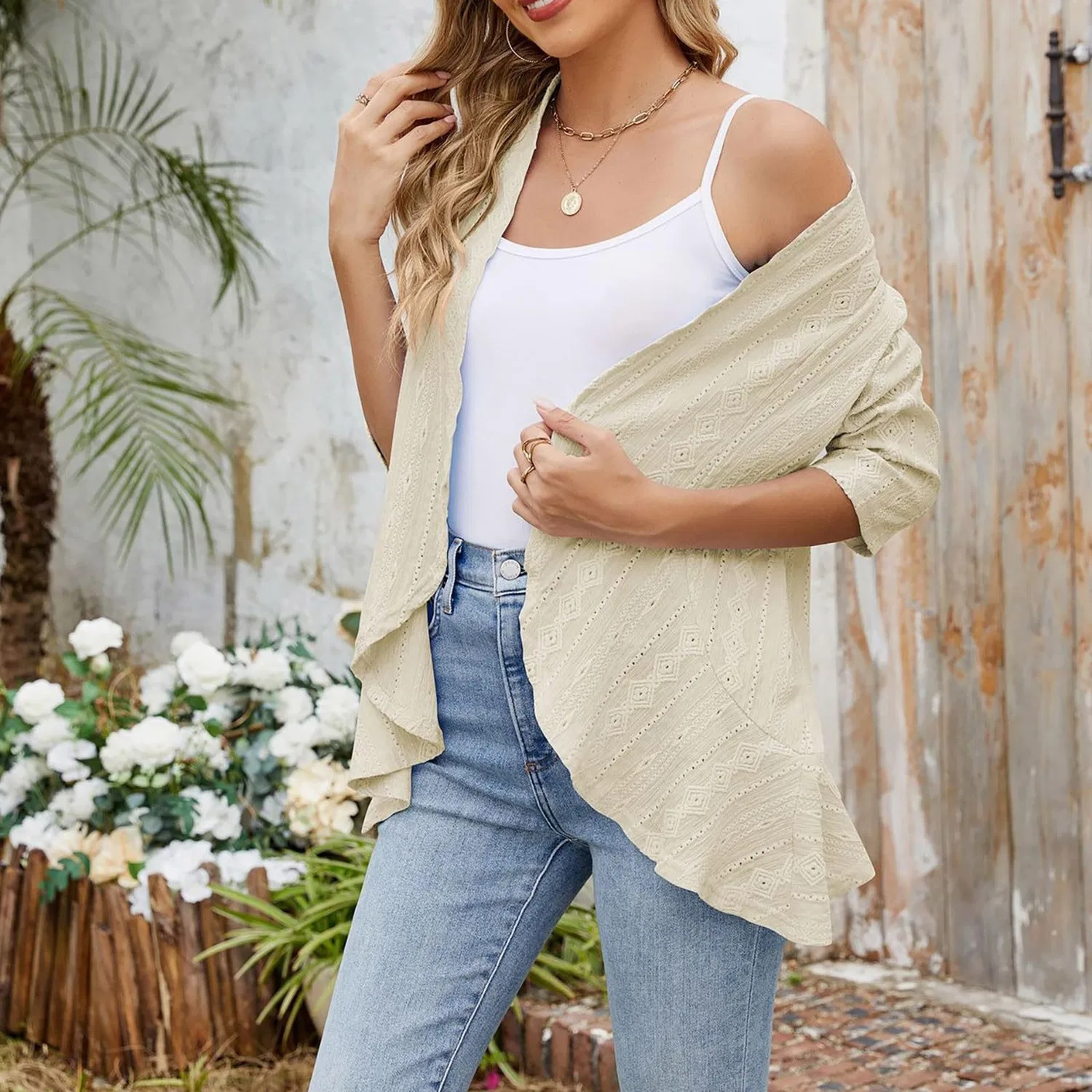 Женский дождевик с длинным рукавом Lightweight Cardigan Summer Cardigan, Beige — фото 4