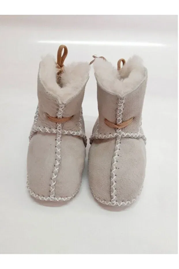 Детские ботинки для новорожденных кожаные модель Baby organic lambskin baby boots baby booties first step shoes Tuğbiş, Beige — фото 4