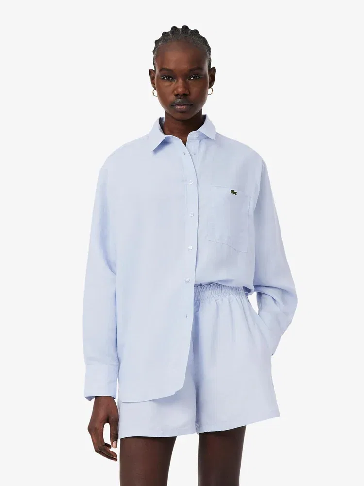 Рубашка LACOSTE из льняной смеси с полосками, Lavender