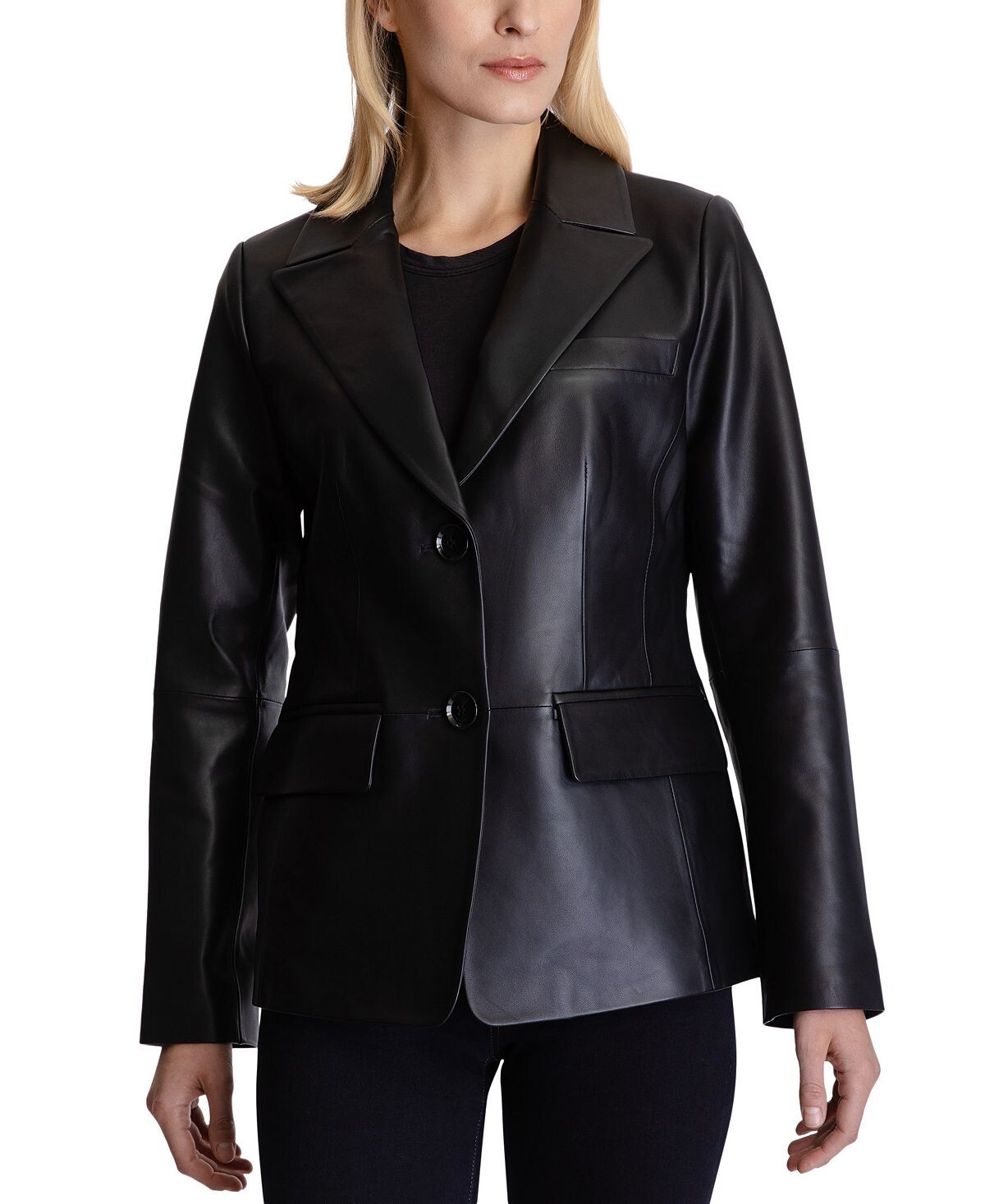 

Женское кожаное пальто-пиджак Anne Klein, черный