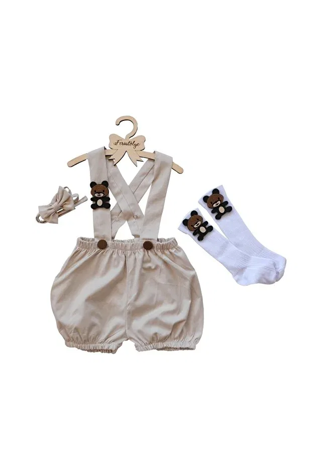 Детский комбинезон с принтом для мальчиков Salopette Teddy Bear Concept Baby Boy Cake Blast Costume Feriatolye, Beige