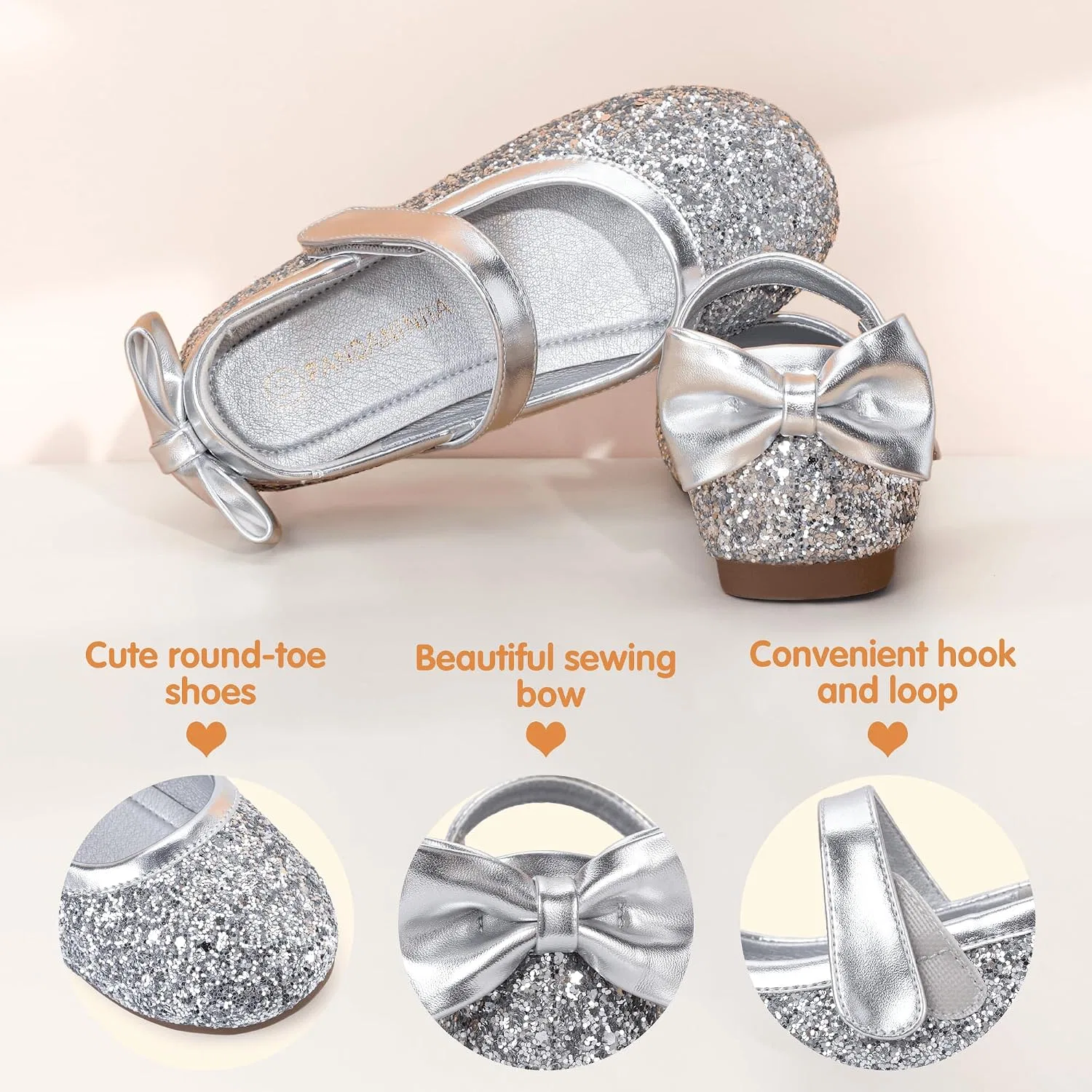 Детские балетки для девочек с цветочным принтом PANDANINJIA, Ag Silver Sequin — фото 4