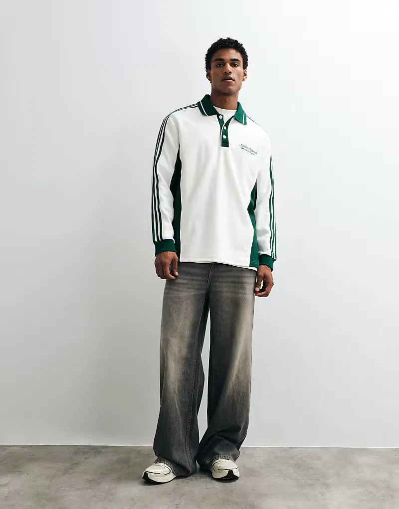 Поло с длинным рукавом Adidas Originals Sport Club, кремовый и зеленый — фото 4