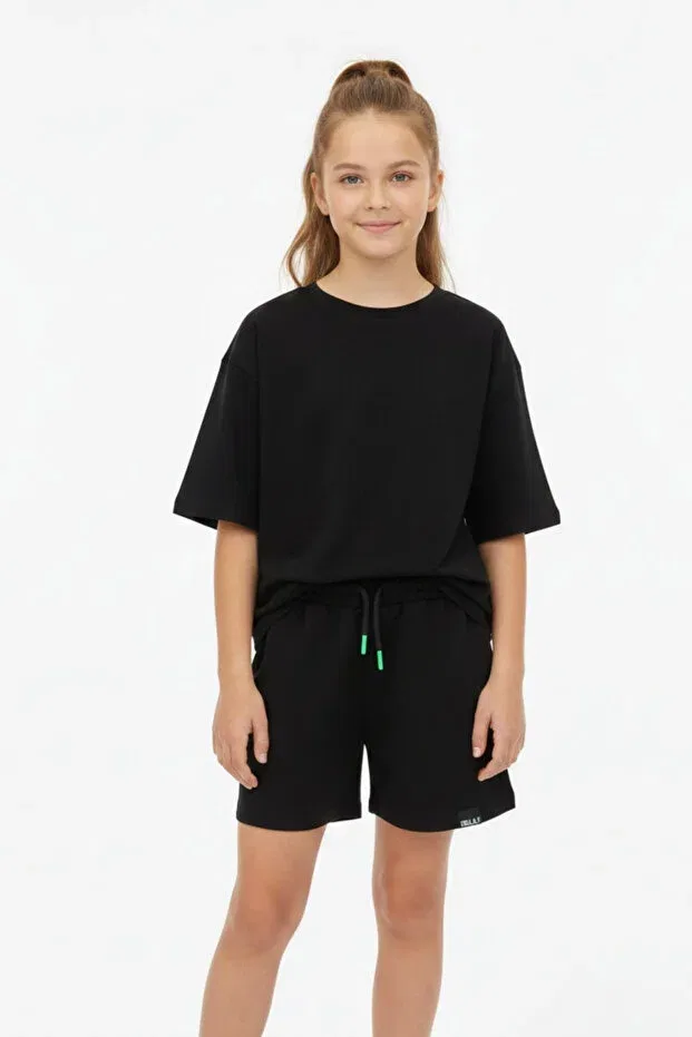 Детские шорты для девочек хлопковые Belted Lace-Up 100% Cotton Girls Shorts Newkids, Black