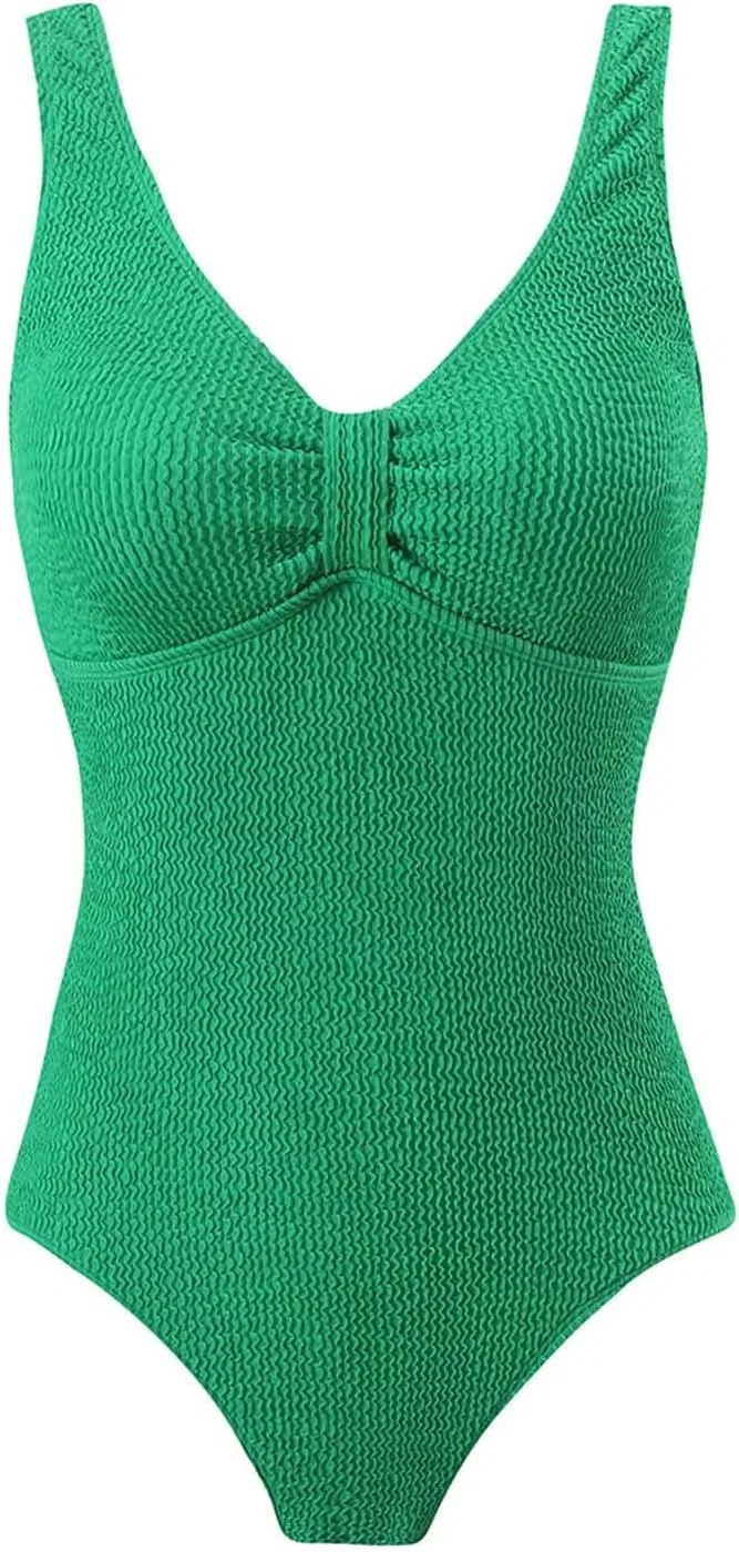 Женский цельный купальник с эффектом утяжки, Ribbed, Green
