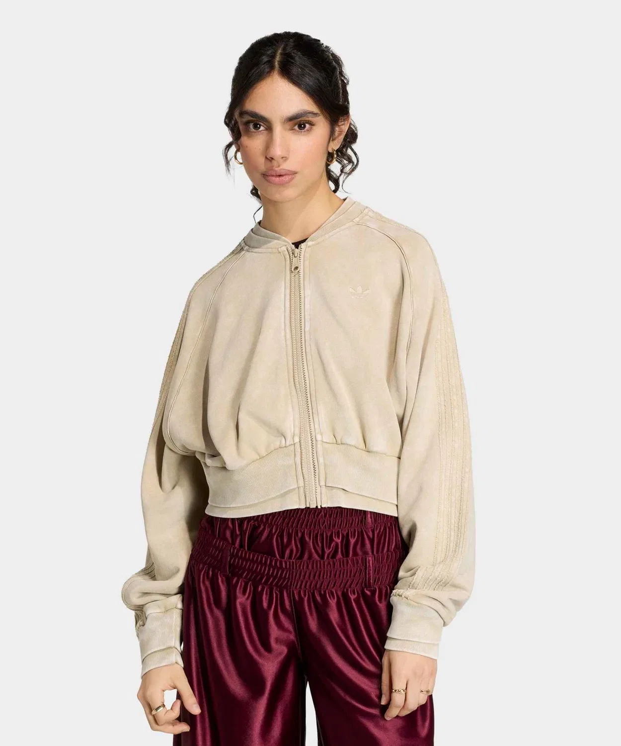Женский укороченный трек-топ оверсайз с двойным слоем Adidas Originals, Beige