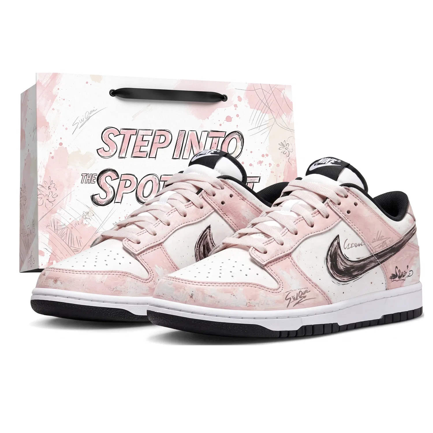 Скейтборд-кроссовки детские с принтом Low Top White Nike, Cherry Blossom Pink