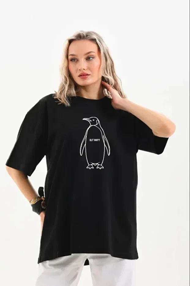Женское платье-футболка оверсайз с принтом Nihilist Penguin Vella Moda, Black