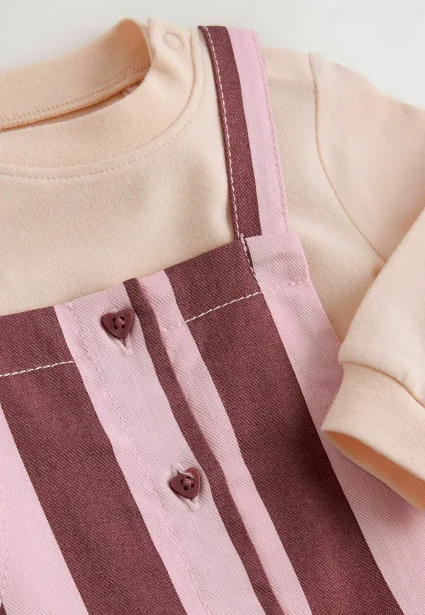 Комплект ползунков и боди из джерси, полосатый, Regular fit, baby dungaree and bodysuit 2 piece set, Next, Chocolate Brown Stripe, коричневый/шоколадный — фото 3