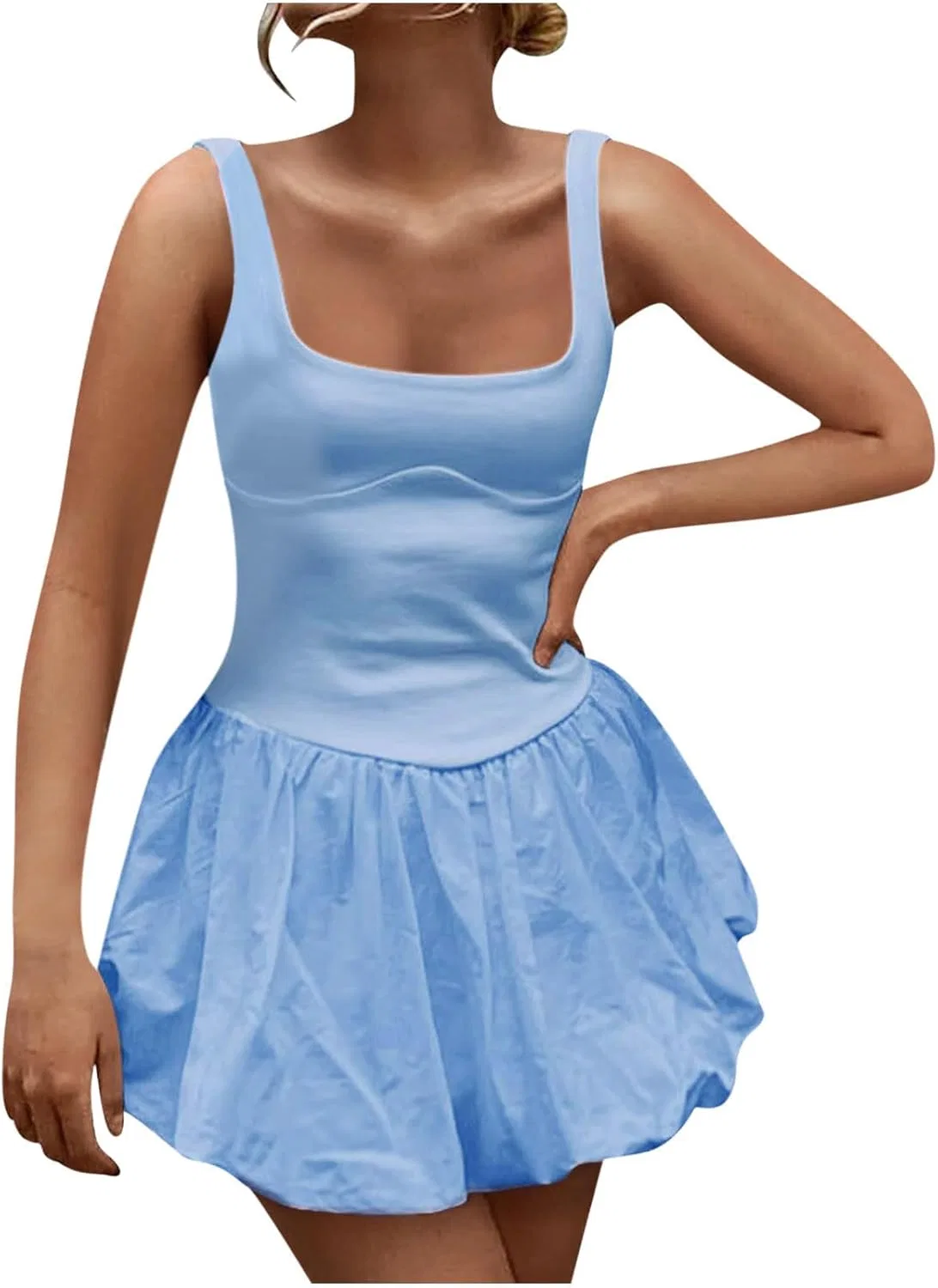 Женское мини-платье с квадратным вырезом Swing Babydoll, Light Blue