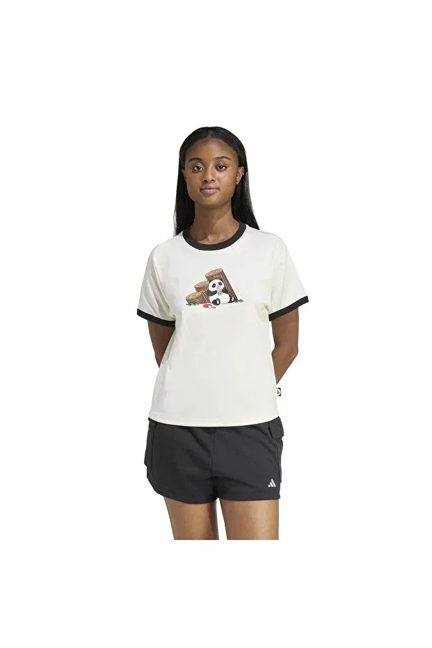 Женская хлопковая футболка-поло с принтом Panda t Adidas, White