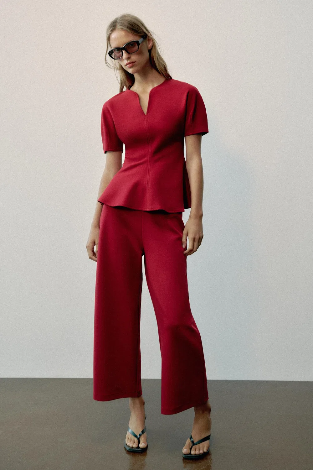 Топ с пышными рукавами и баской ZARA, Burgundy
