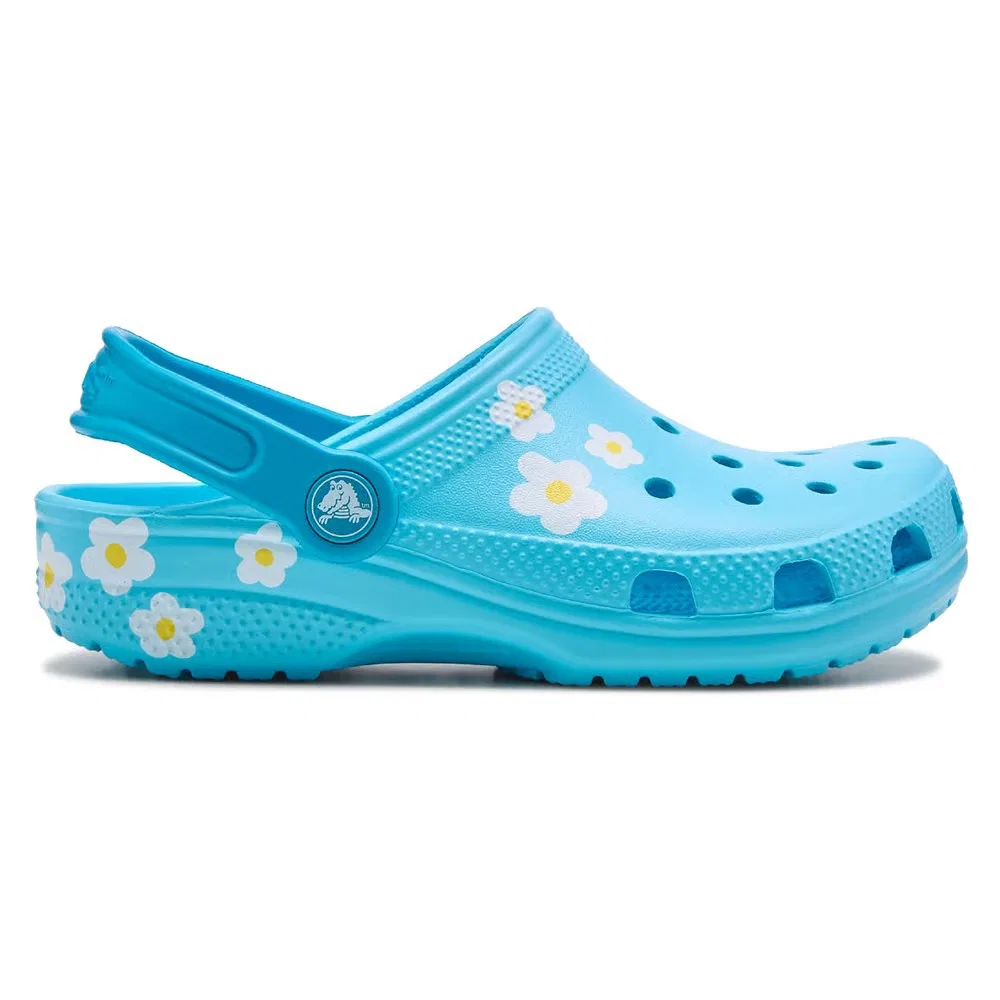 Детские классические сабо с графическим рисунком Crocs, Light Blue Daisy Flower — фото 2