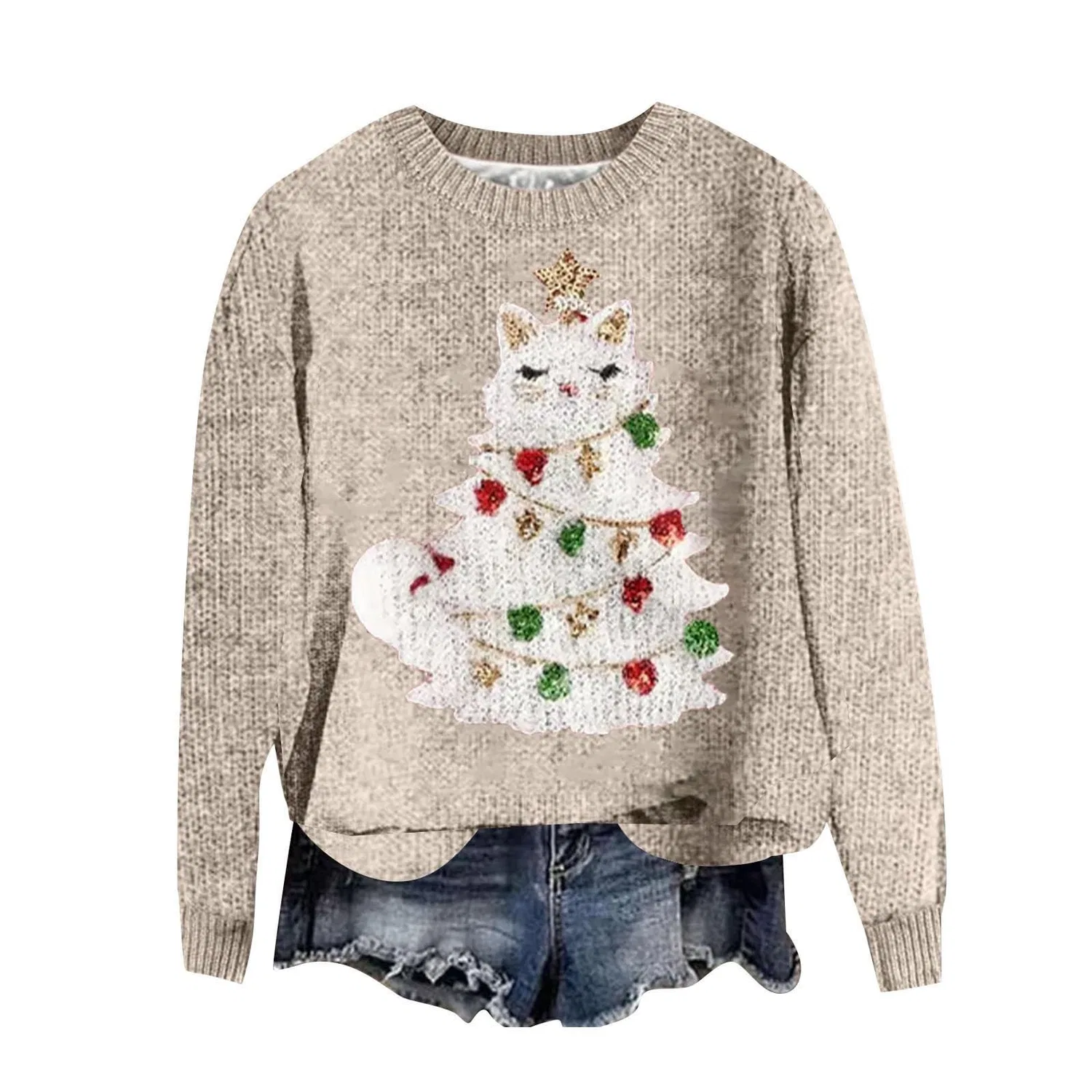 Женский худи с принтом Christmas Tree HUIFUAO, Beige