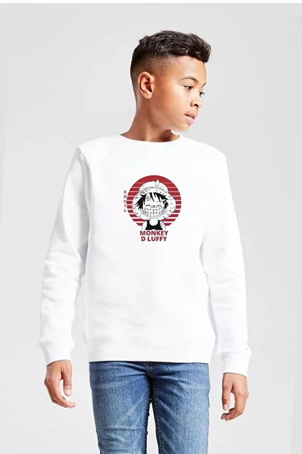 Детские свитшот для девочек с принтом One Piece Anime Monkey D Luffy Tshirthane, White