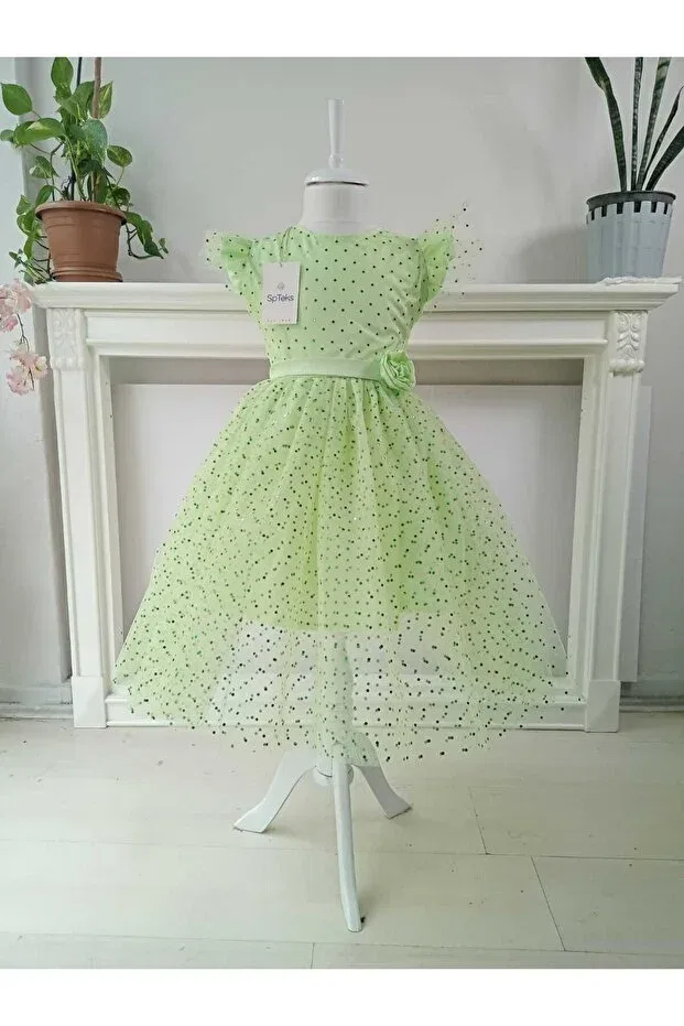 Детское платье для девочек с пайетками Spteks, Green