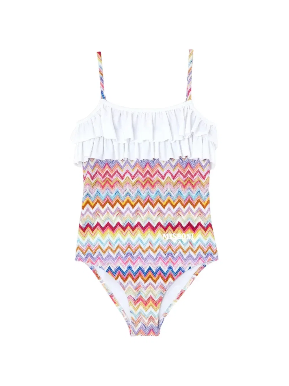 Купальник с зигзагообразным принтом и рюшами Missoni Kids, белый
