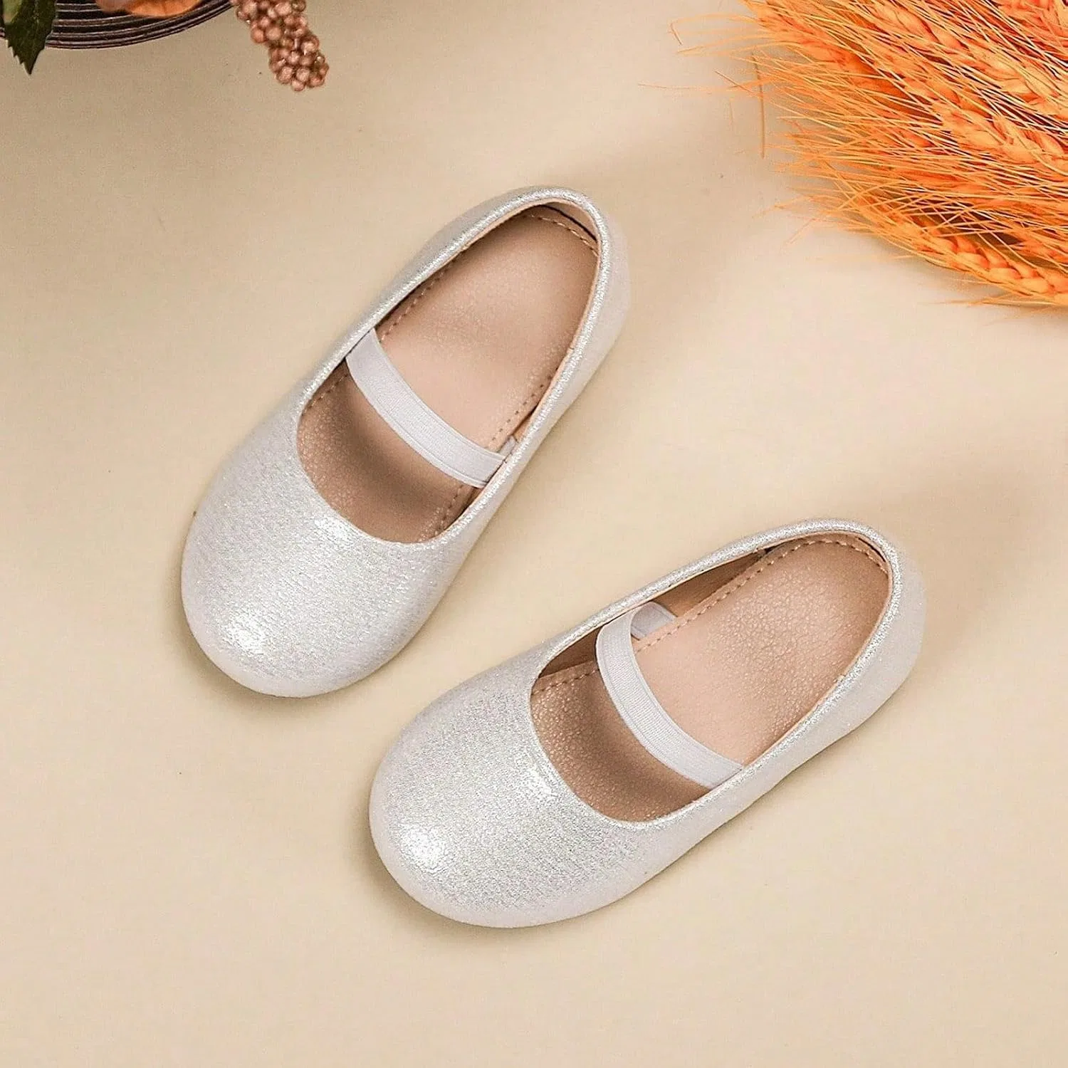Детские туфли-балетки для девочек с цветочным принтом, модель Flower Leather Dress Shoes, бренд, Silver — фото 3