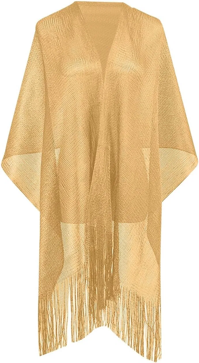 Женское пляжное кимоно с бахромой Mesh Sheer Kimono, Gold