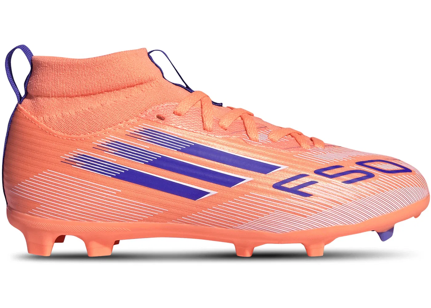 Детские бутсы F50 League Mid-Cut FG/MG Adidas, Beam Orange/Lucid Blue/Cloud White