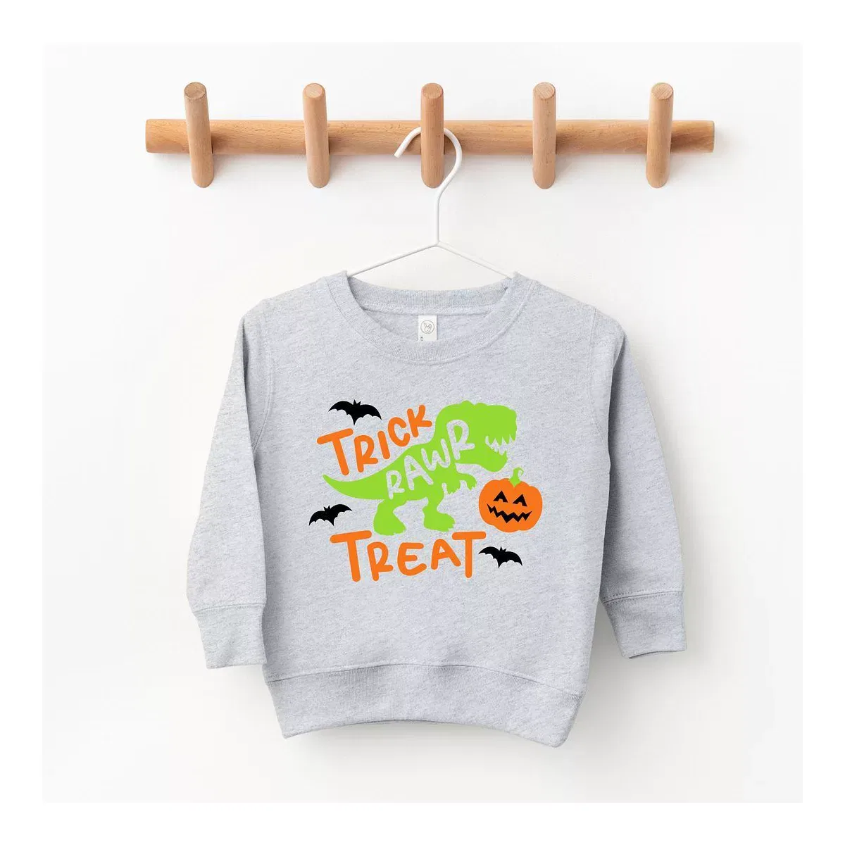 Детский свитшот с принтом Trick Rawr Treat The Juniper Shop, Heather Grey
