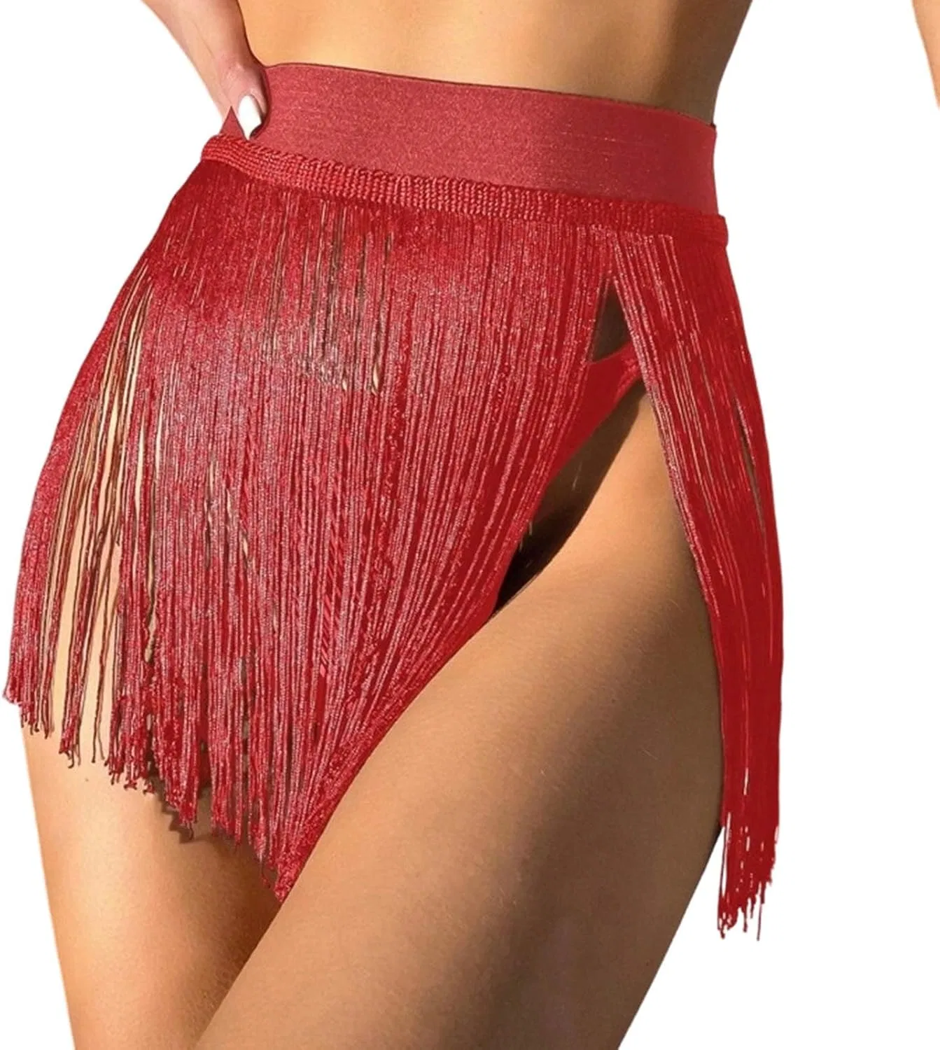 Женская пляжная юбка с бахромой, Red