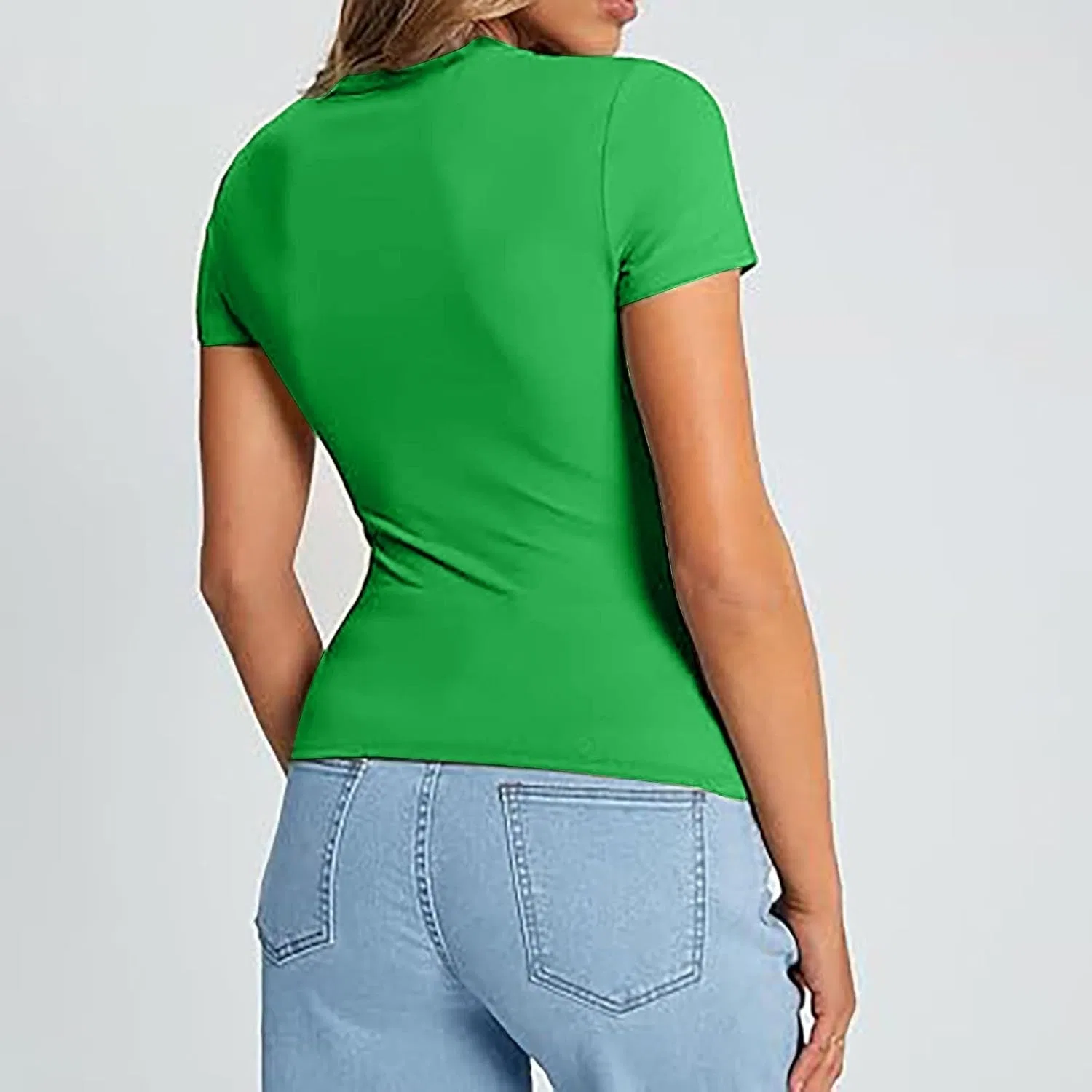 Женская облегающая футболка с коротким рукавом Henley Shirt Generic, Green — фото 2