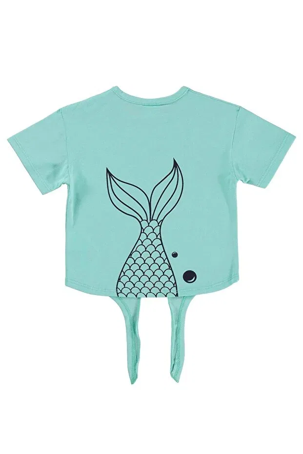 Детская футболка для девочек с принтом Little Mermaid Printed Tie-Up T-Shirt Civil Baby, Mint — фото 2