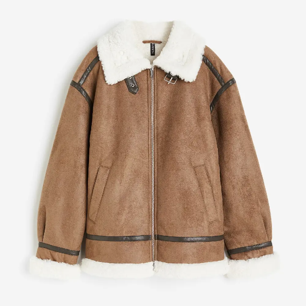 

Куртка H&M Oversized Teddy-fleece-lined, темно-бежевый