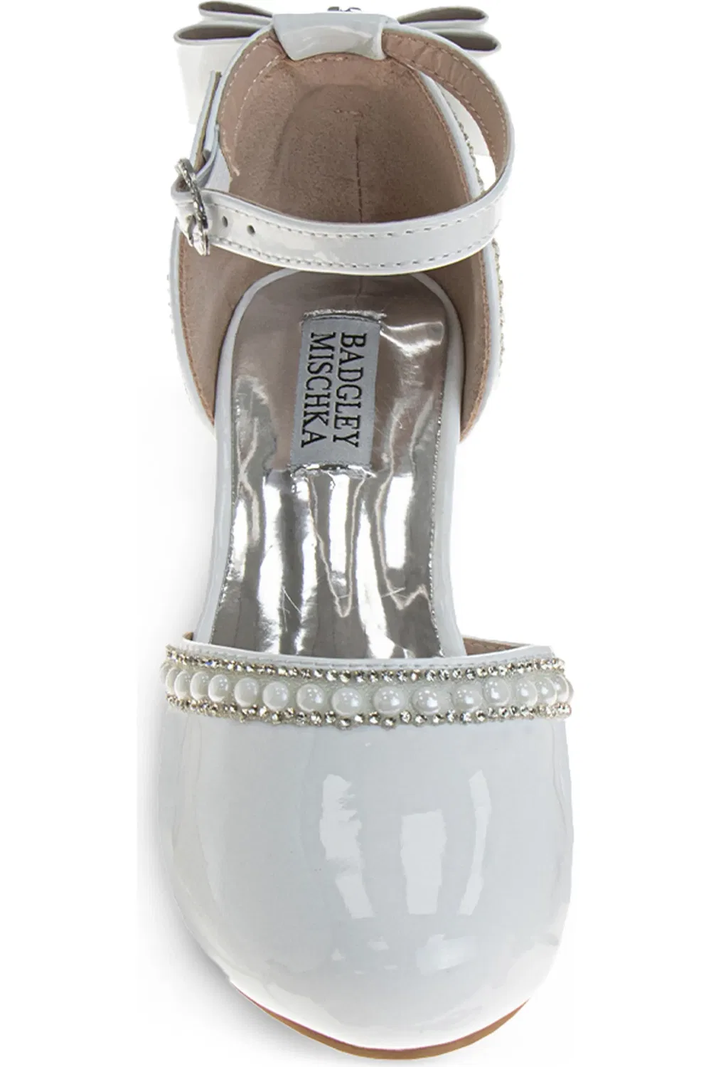 Туфли детские с бантом Badgley Mischka Collection, White Patent — фото 3