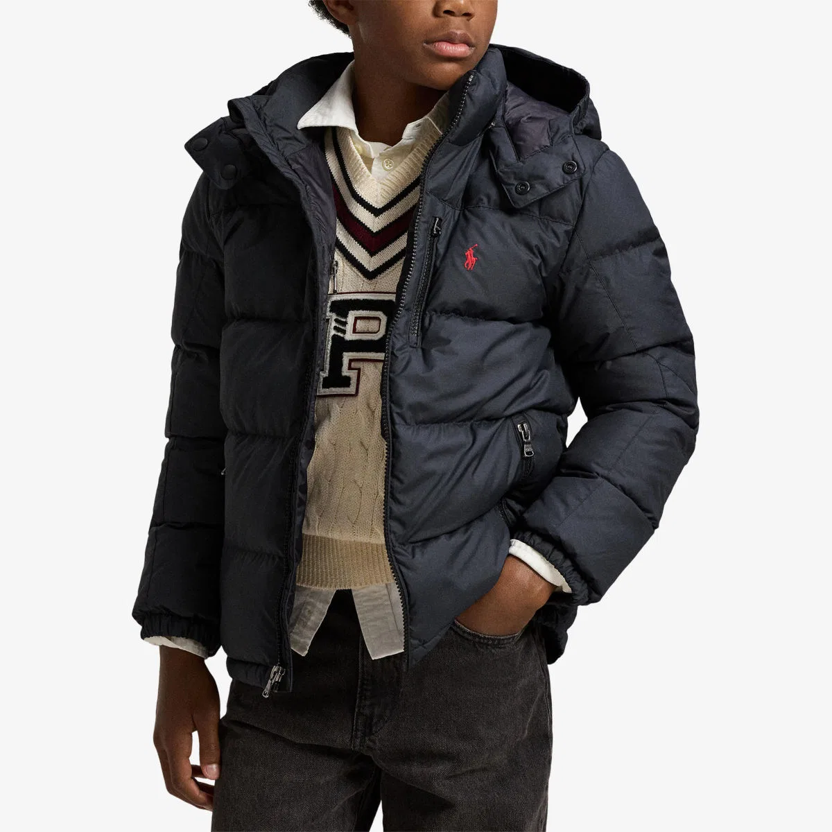 Стеганое пальто для мальчиков с вышитым логотипом Polo Ralph Lauren, черный — фото 3