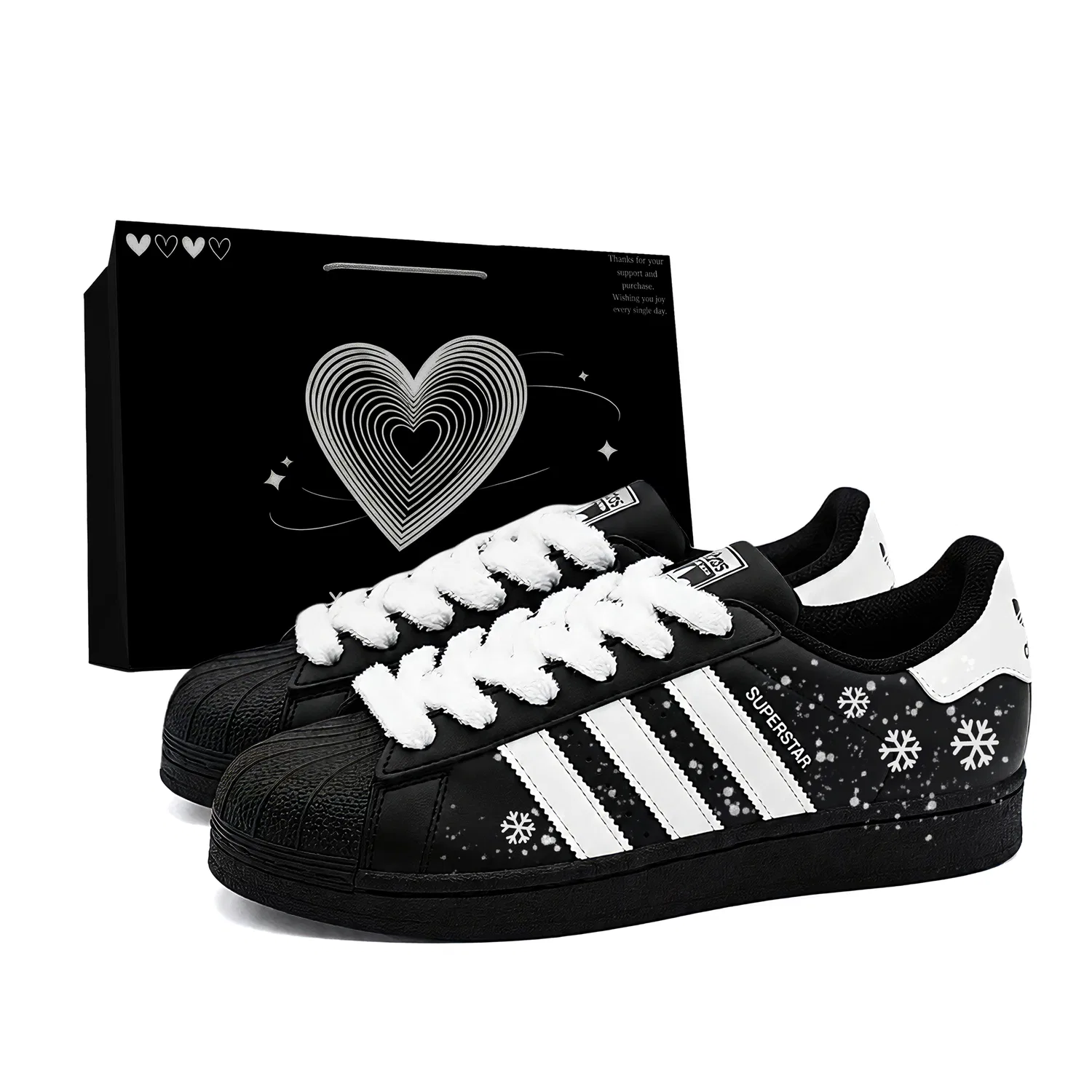 Детские кроссовки для скейтбординга с принтом снежинок Superstar, Adidas Originals, Black