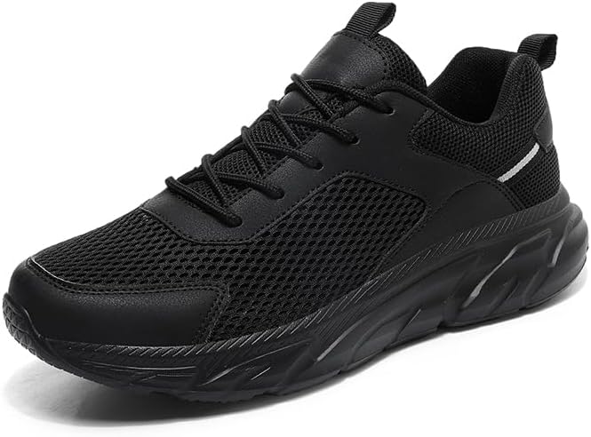 

Мужские спортивные кроссовки с толстой подошвой, легкие, противоскользящие, с круглым носком, дышащей сеткой и шнуровкой, повседневные обувь, подходящая для ходьбы и бега Igzbibg, черный