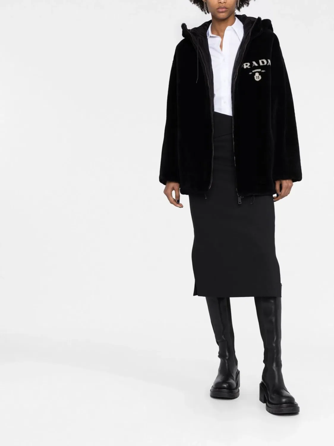 Реверсивная овечья куртка Prada, черный — фото 3