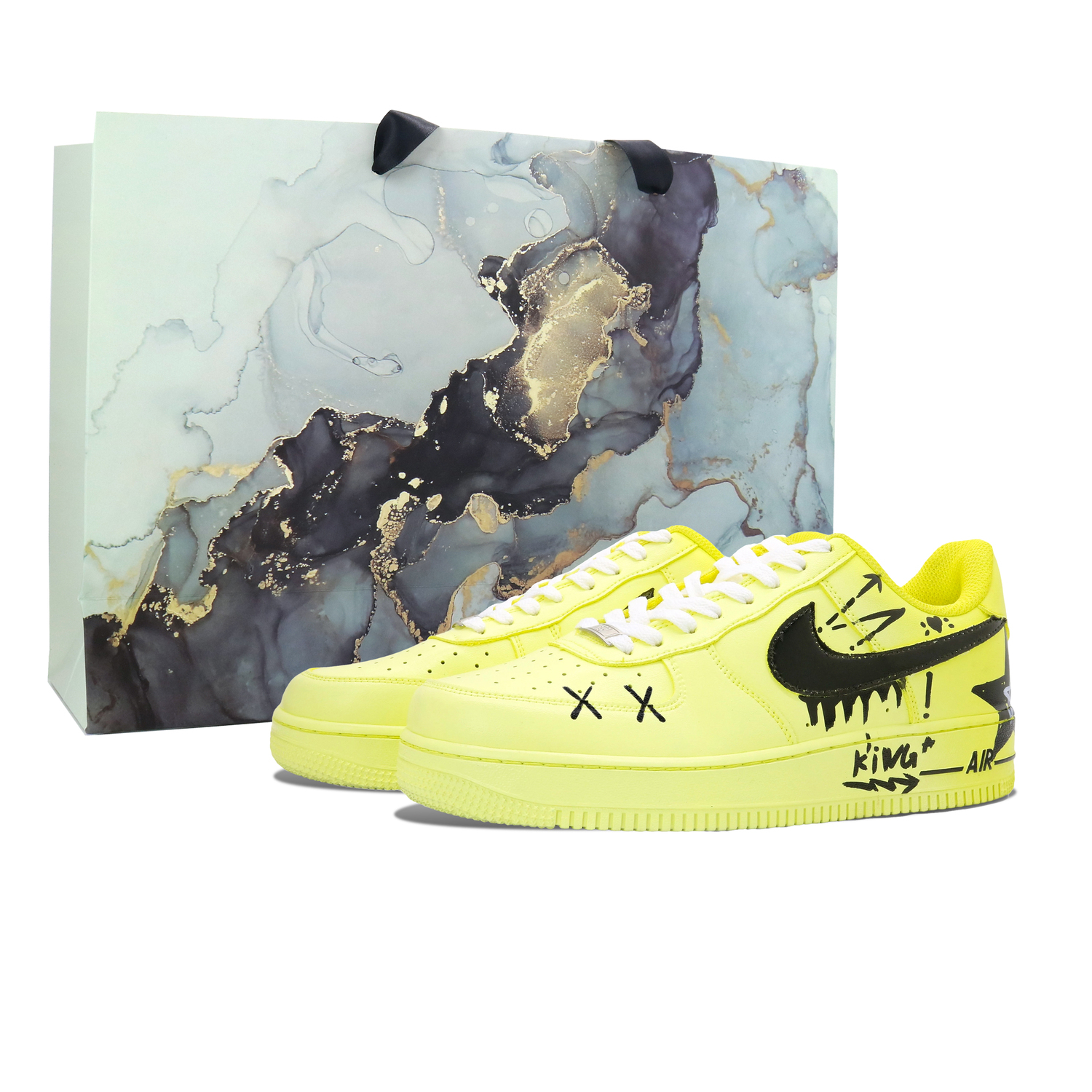 

Кроссовки для скейтбординга Air Force 1 Romantic King Star Slip Resistant Height Increasing Support Low top для детей Nike, bright желтый gradient