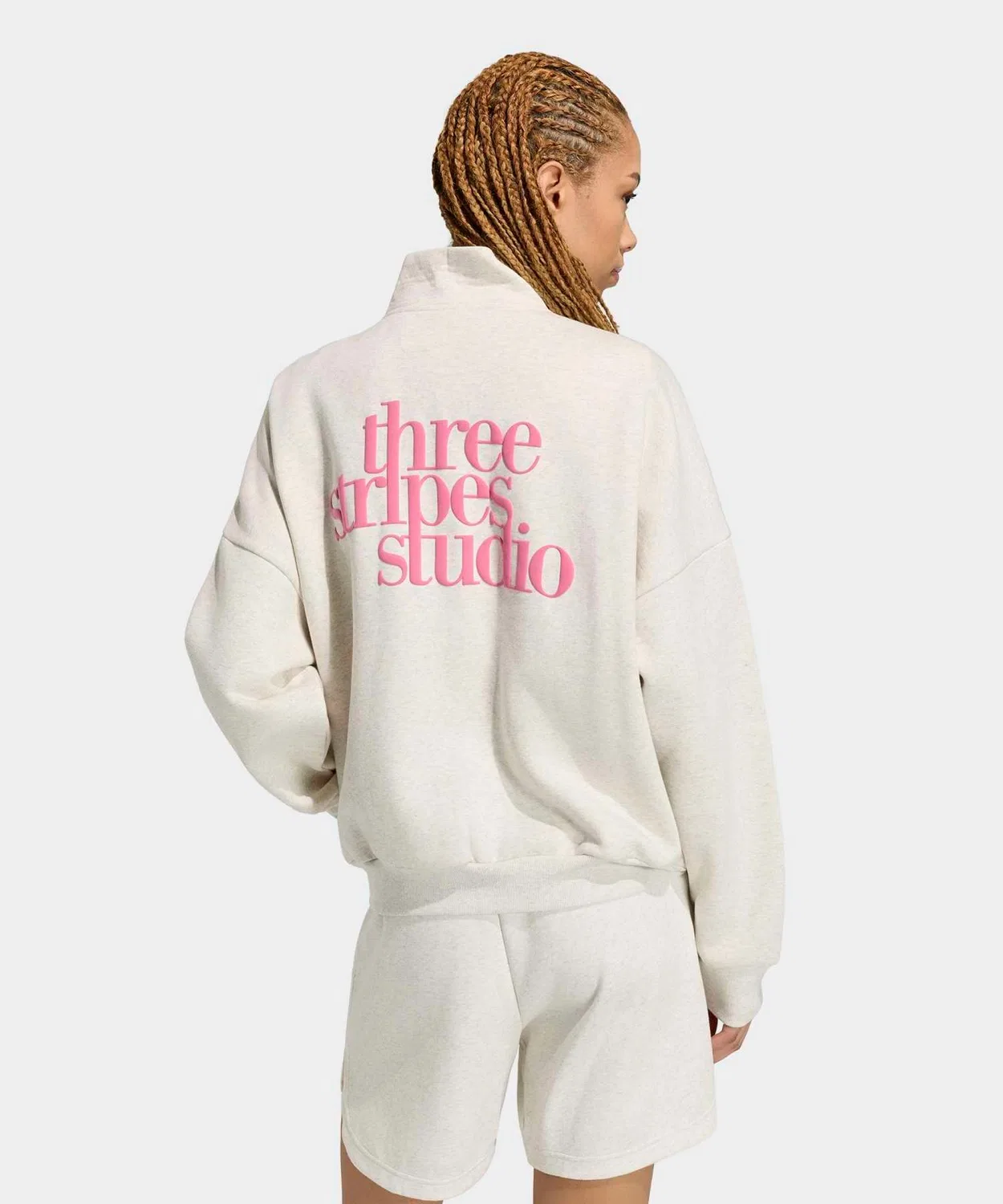 Женский лонгслив с принтом Three Stripes Studio Track Top Adidas, Белый — фото 2