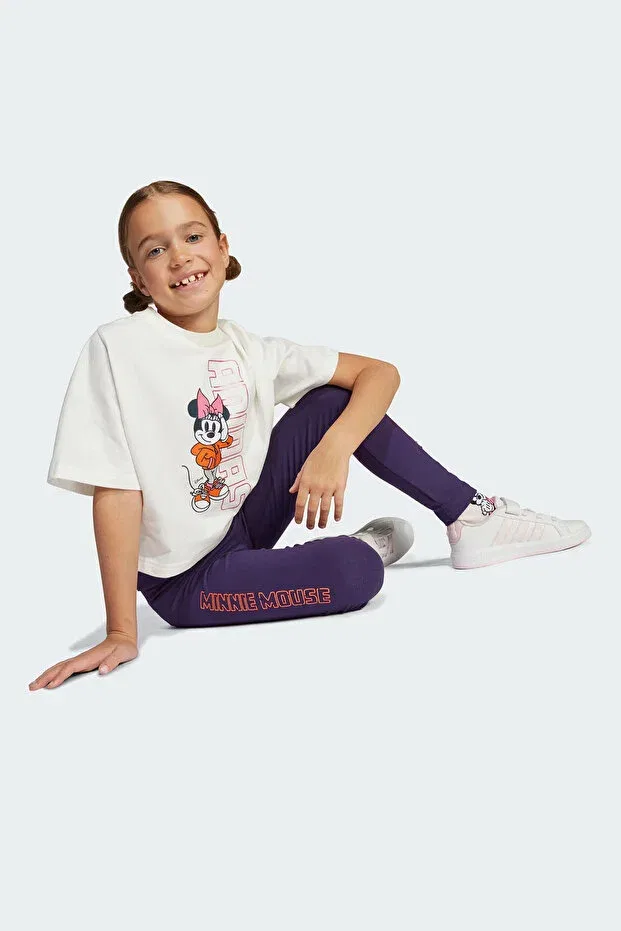 Детские леггинсы для девочек с принтом Minnie Mouse Adidas, Aurplu Lucpnk — фото 4