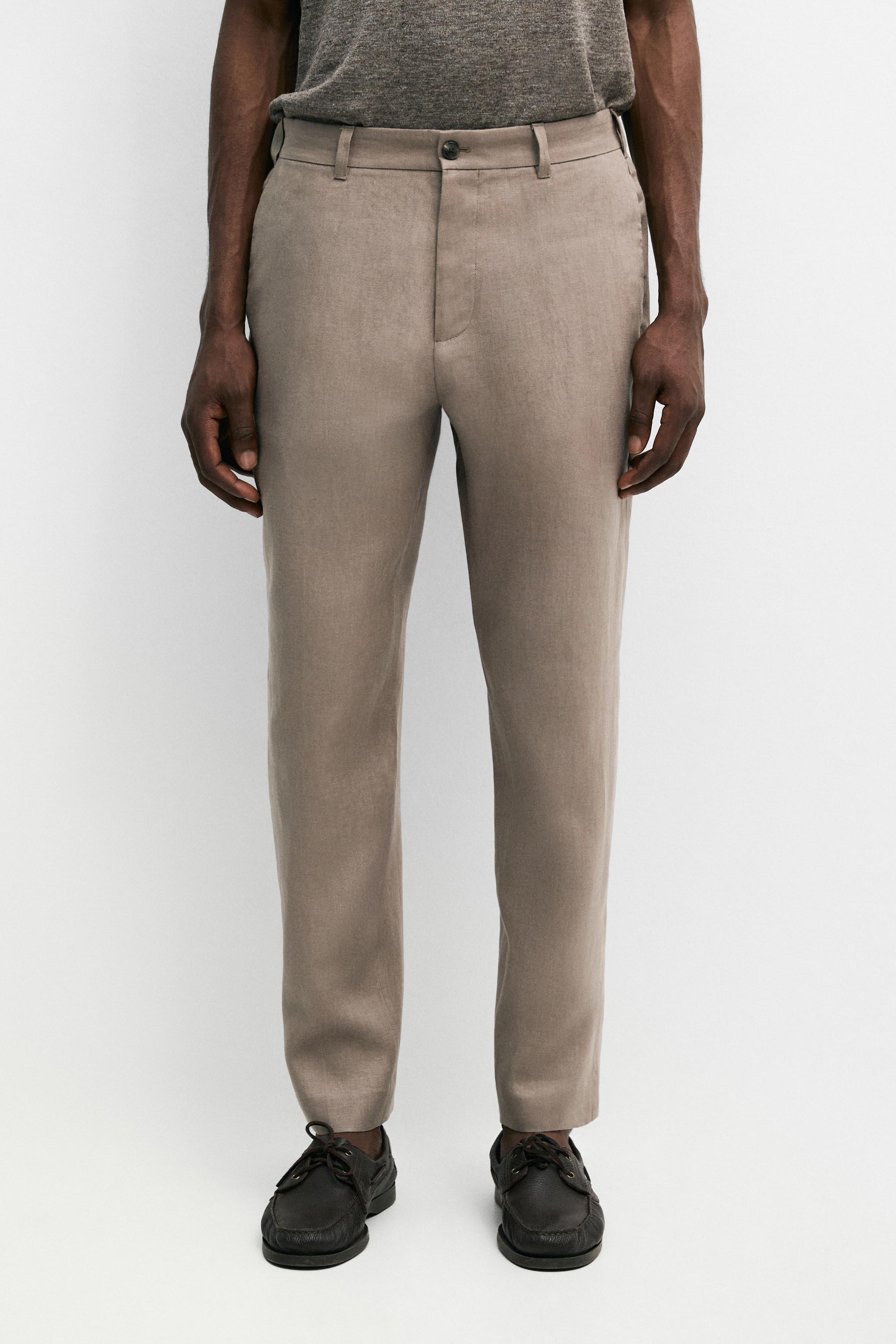 Брюки Massimo Dutti Tapered Fit Linen,  серо-коричневый — фото 3