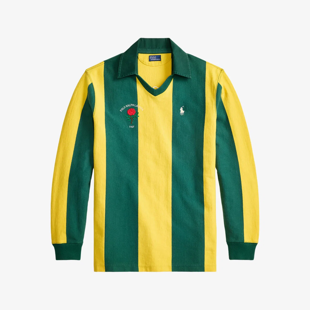 Полосатая хлопковая рубашка для регби с вышитым логотипом бренда Polo Ralph Lauren, зеленый/желтый