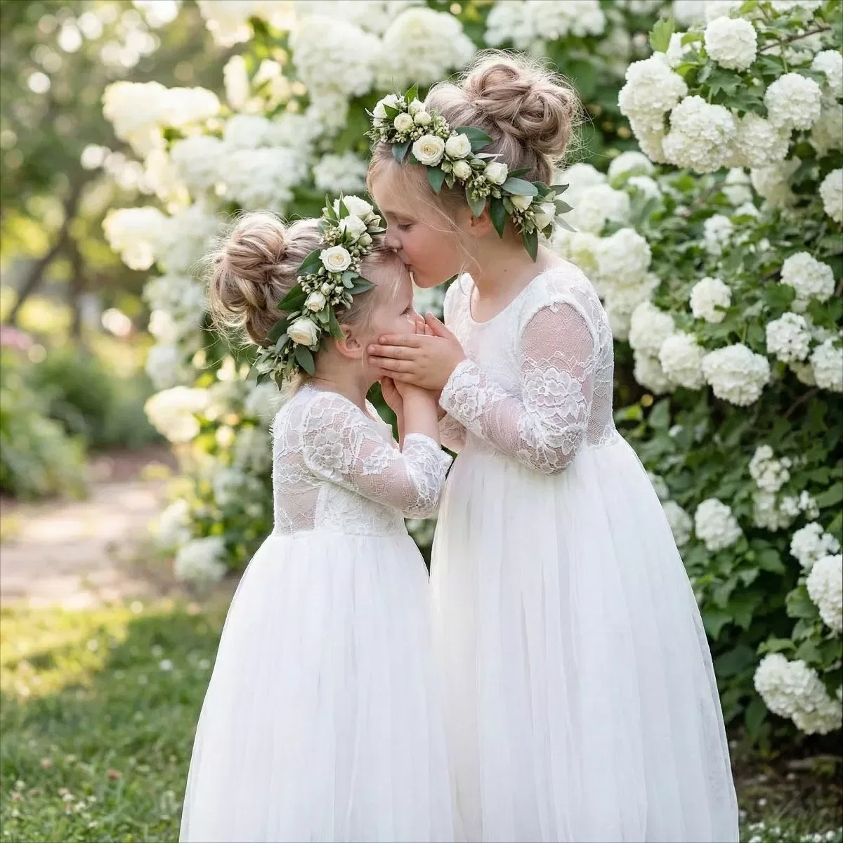Детское платье для девочек с длинным рукавом Rose Lace Tulle Maxi 2bunnies, White — фото 3