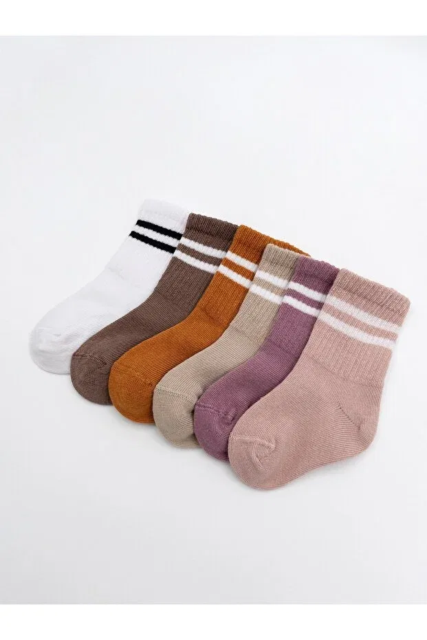 Детские носки хлопковые 4 штуки 6-Piece baby socks pink mix cotton / seamless / striped college children's socks Karamila, Pink — фото 4