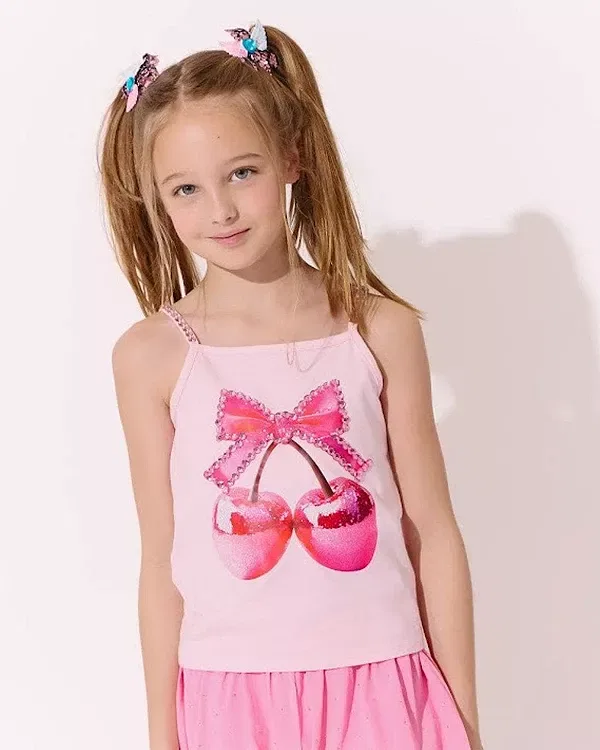 Детский топ для девочек с принтом Disco Cherry Tank Top Lola + The Boys, розовый — фото 2