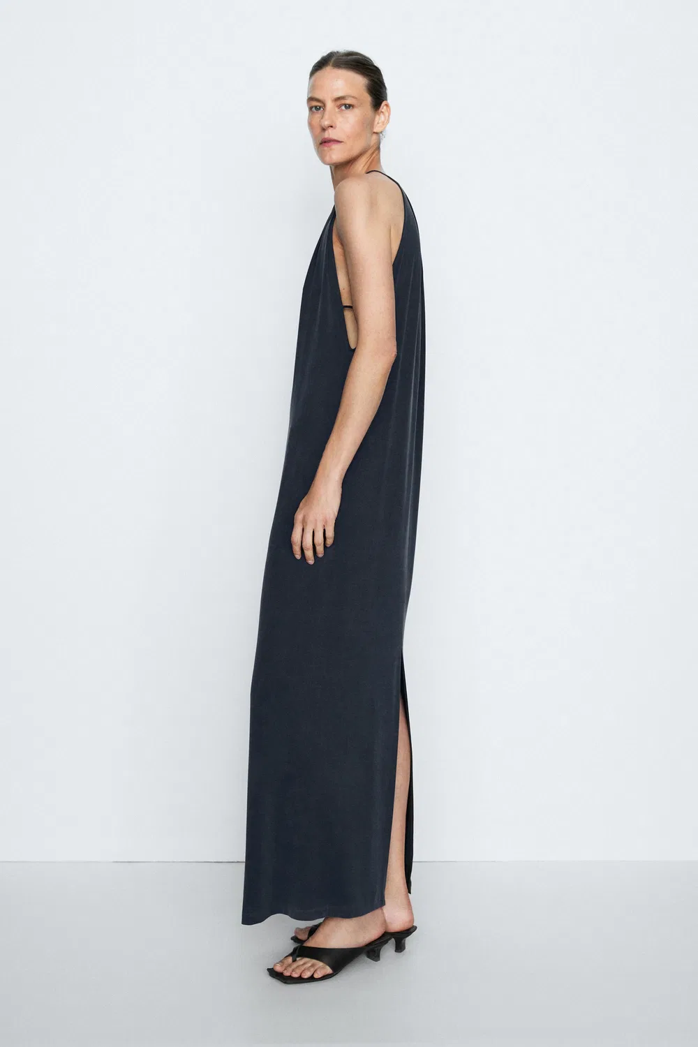 Платье-миди Massimo Dutti Studio Flowing With Pleats, синий — фото 3