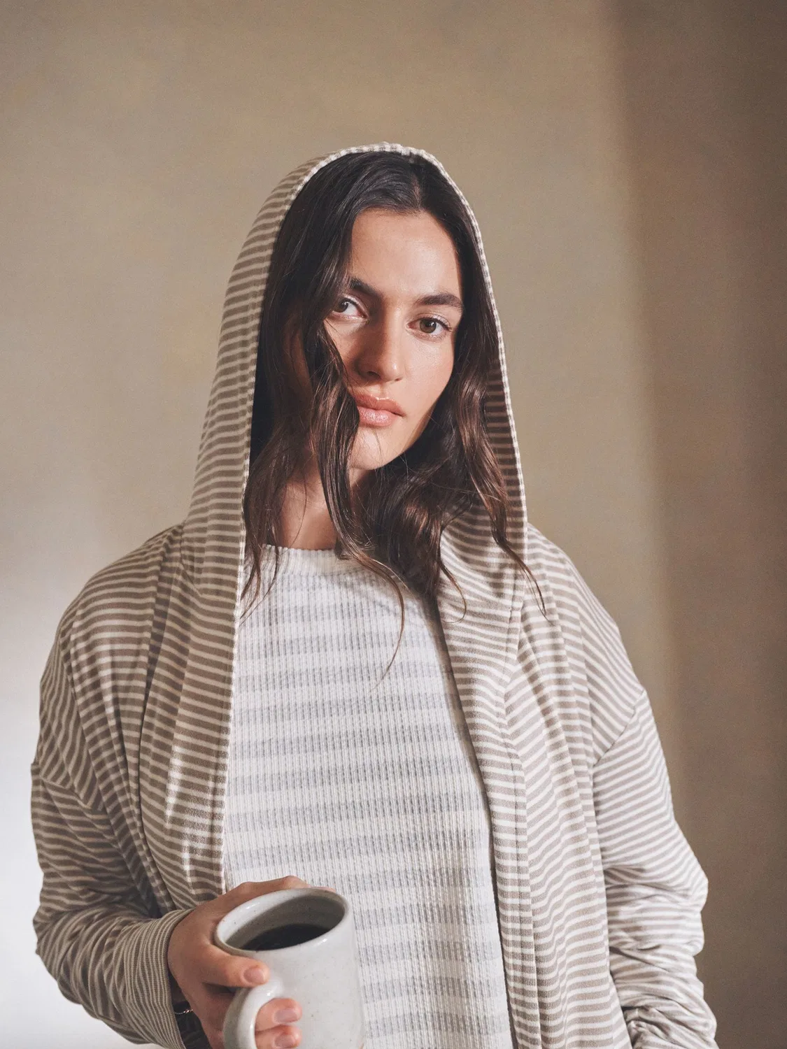 Халат в полоску Cosy Lightweight Dressing Gown Next, нейтральный полосатый — фото 4